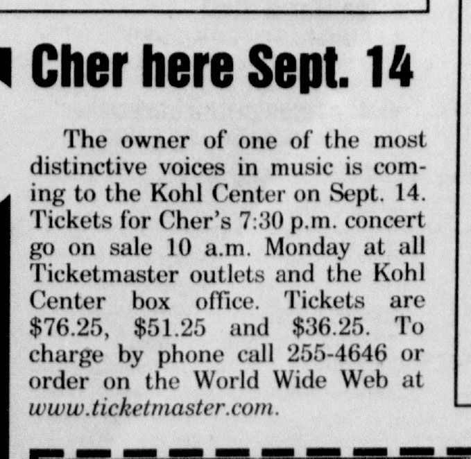 Cher here Sept. 14